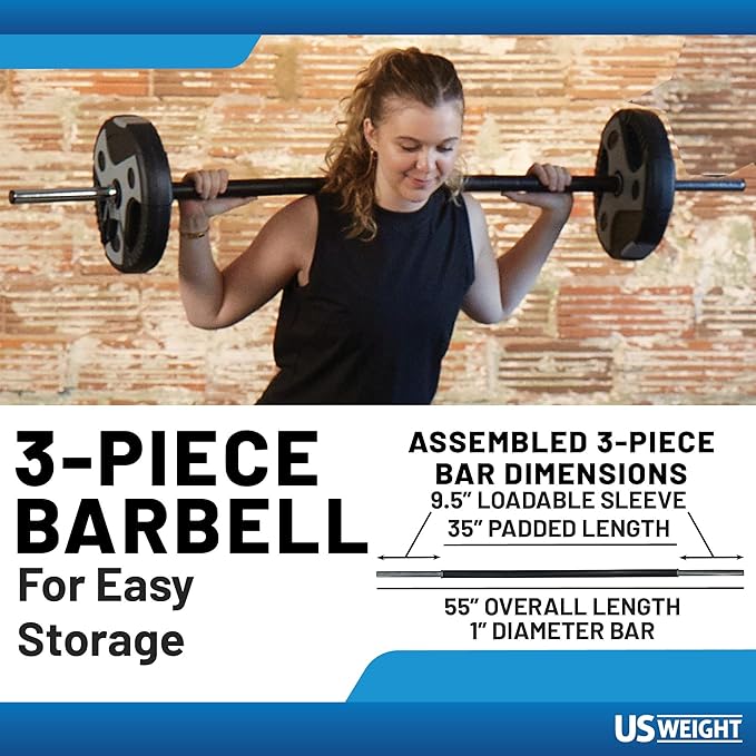 US Weight Adjustable Weight Set with 55" Barbell, Dumbbells, and Kettlebell Handle – Versatile Exercise Equipment for Home Gym Workouts