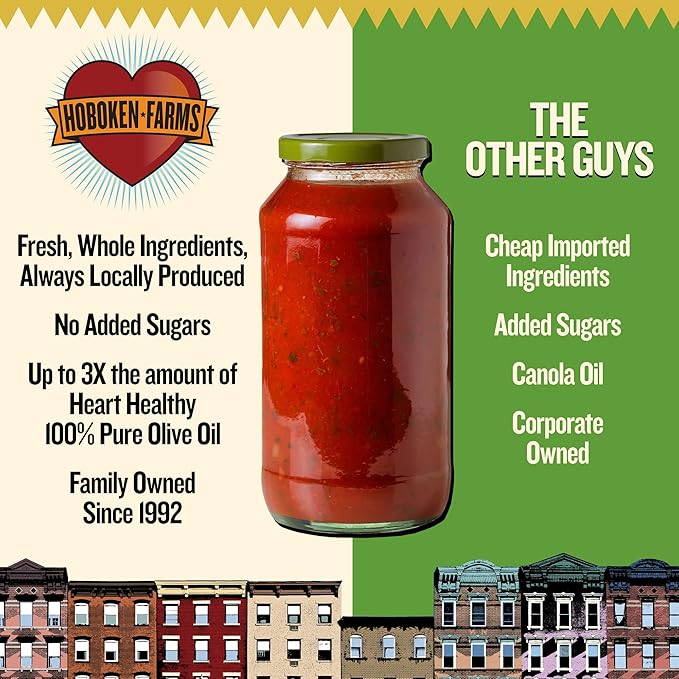 Hoboken Farms Basil Marinara Sauce – No Sugar Added, Low Sodium, Non-GMO, Preservative-Free, Low Carb, Keto – Better For You Pasta Sauce! (25 Fl Oz, Pack of 2)