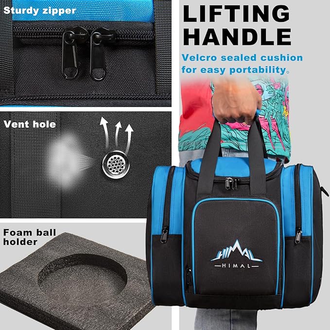 Himal Bowling Ball Bag for Single Sphere - Bowling Ball Tote Bowler's Bag with Padded Sphere Holder - Fits Bowler's Shoes Up to Mens Size 14