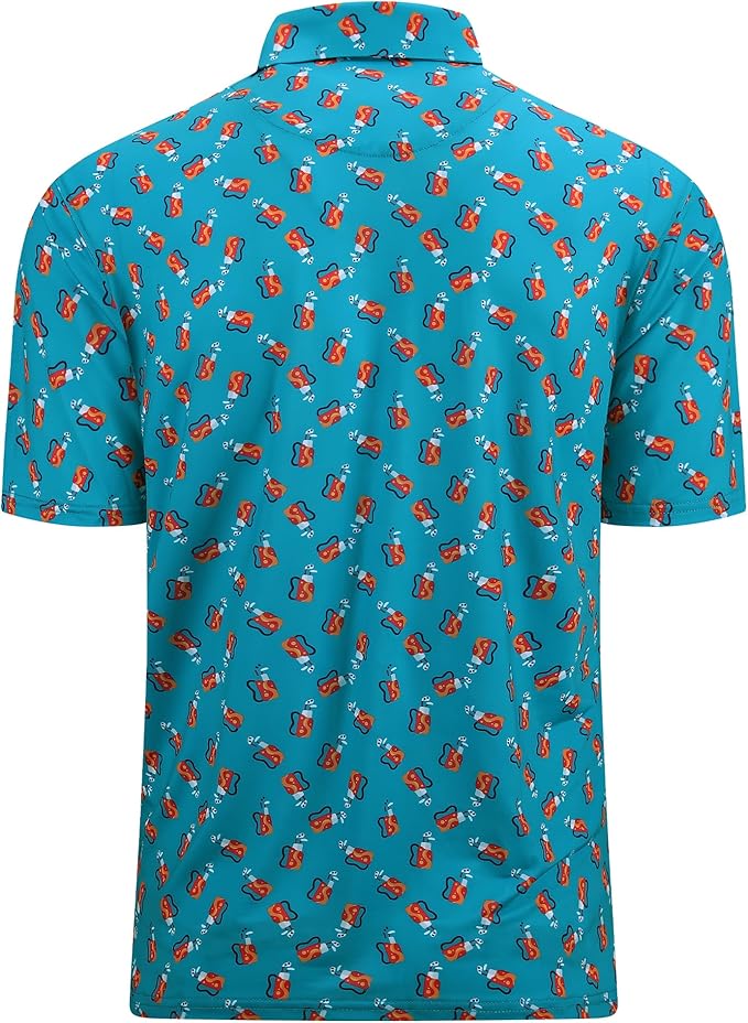 Esabel.C Golf Shirts for Men Dry Fit Performance Short Sleeve Print Moisture Wicking Collared Shirt