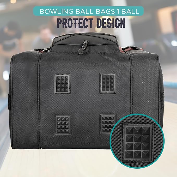 WOLT Bowling Ball Bag for Single Ball - Bowling Ball Tote Bag with Padded Ball Holder, 2 Pockets fit Bowling Shoes Up to Mens Size 14 and Accessories