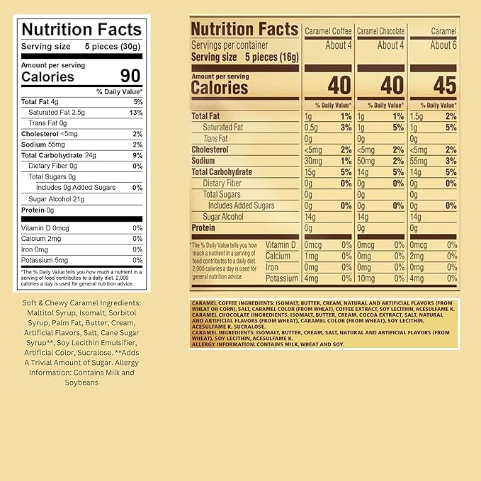 Werther's Original Premium Sugar Free Hard & Soft Chewy 4 Flavors Assortment 1-Lb Creamy Caramel, Rich Chocolate, Smooth Coffee Hard Candies And Soft Caramel Chews, Keto And Diabetic Friendly Individually Wrapped Variety Pack (16oz)