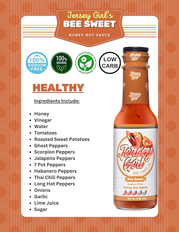Jersey Girl (Bee Sweet Honey Hot Sauce) Trinidad Scorpion & Ghost Pepper - No Sodium/Salt Free
