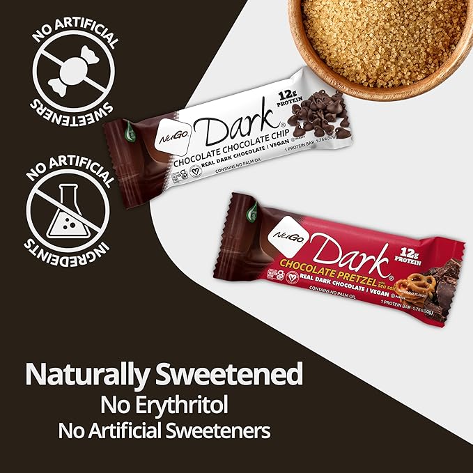 NuGo Dark Chocolate Coconut, 10g Protein Bar, Vegan, Gluten Free, Non-GMO, Kosher Pareve, 24 Count