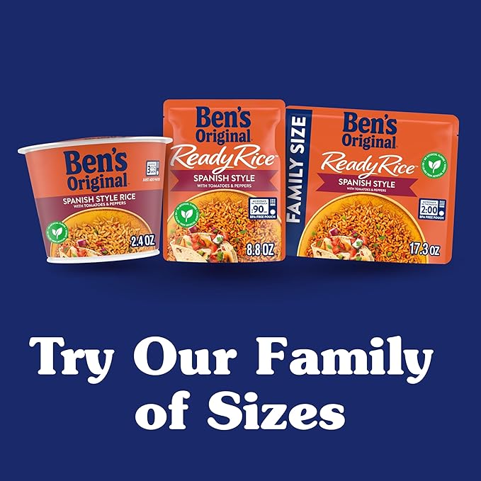 BEN'S ORIGINAL Spanish Style Rice Single Serve Cup, Snack or Side, Microwave in 3.5 Minutes, 2.4 oz (Pack of 8)