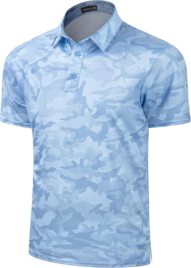 TAPULCO Mens Quick Dry Polo Shirts Camouflage Pattern Performance Athletic Lightweight Breathable Casual Golf Tshirts