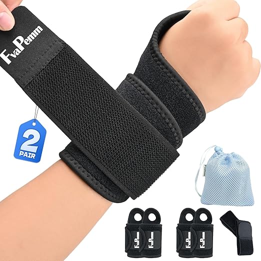 Carpal Tunnel Wrist Brace for Women Men 2 Pairs, Wrist Support Wraps for Right Left Hand, Adjustable Wrist Brace for Tendonitis, Arthritis, Weightlifting, Sports, Day Night Support, Black