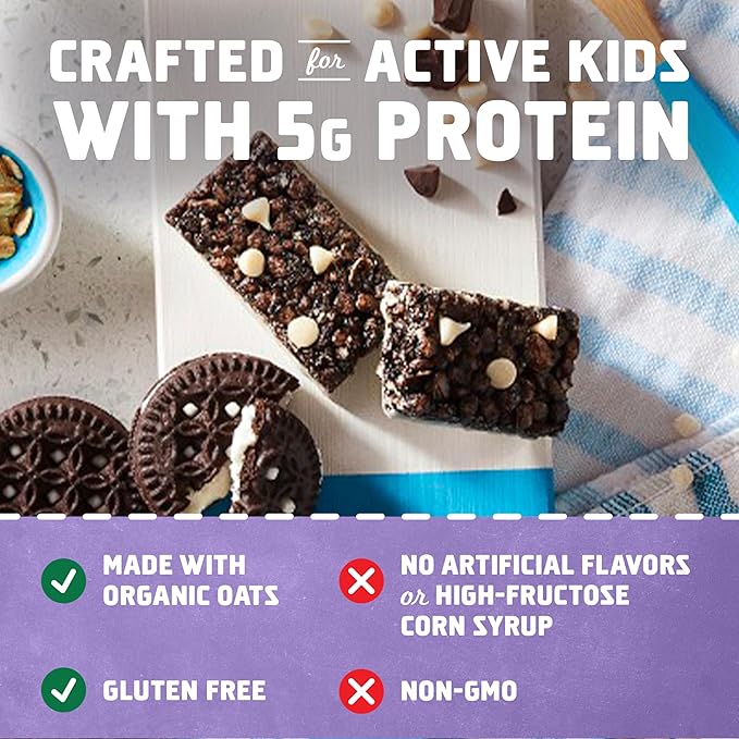 Zbar Protein - Cookies 'N Creme - Crispy Snack Bars - Made with Organic Oats - Non-GMO - 5g Protein - Gluten Free Protein Bars, School Snacks (15 Pack)
