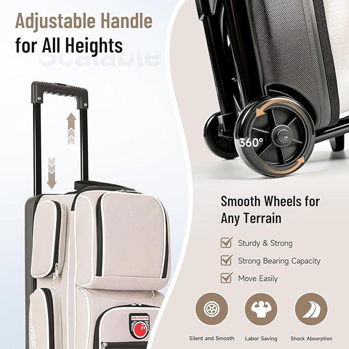 MANUEKLEAR 3 Ball Bowling Bags with Wheels, Bowling Ball Bag 3 Ball Roller with Accessory Pockets and Shoe Compartment