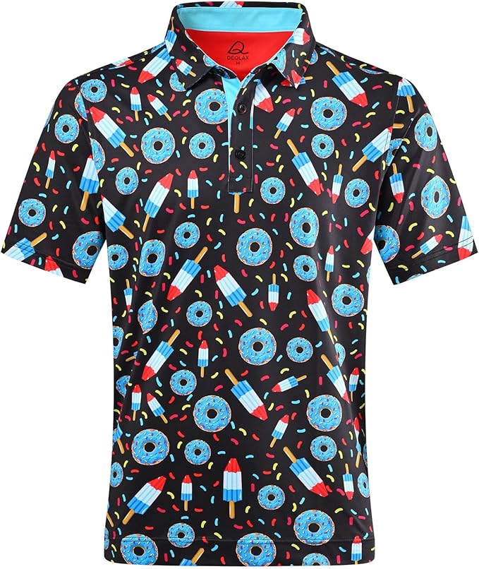 DEOLAX Mens Polo Shirts Fashion Print Mens Golf Shirt Dry Fit Mens Golf Polo Short Sleeve Quick Dry Funny Golf Shirt for Men