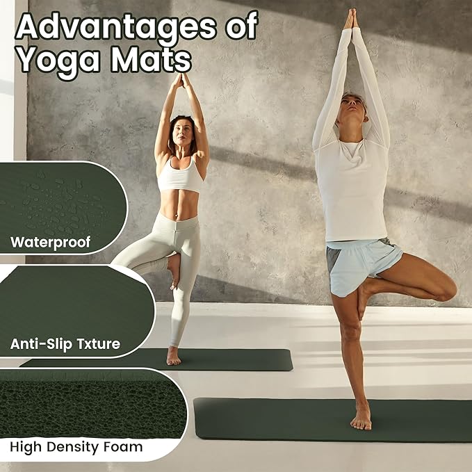 Yoga Mat, 1/2-Inch Extra Thick High Density Exercise Mat, Anti-Tear Exercise Yoga Mat with Carrying Strap, Suitable for Various Yoga Exercises