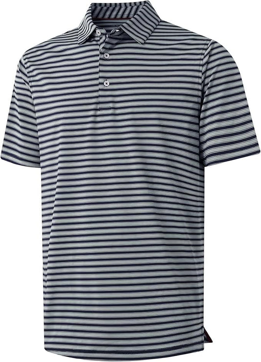 M MAELREG Golf Shirts for Men Short Sleeve Dry Fit Casual Striped Performance Moisture Wicking Collared Mens Polo Shirts