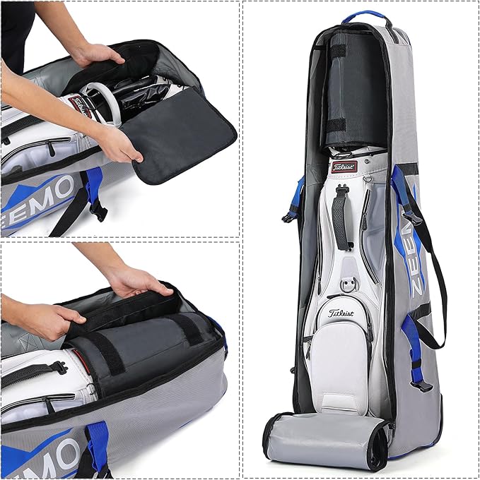 ZEEMO Golf Travel Bag, Full-Open Protective & Wheeled Airline-Approved Case for Clubs, Cart&StandBag, Soft-Sided Waterproof Cover Made of Heavy Duty Oxford