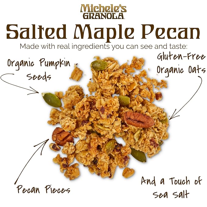 Michele's Granola - Salted Maple Pecan - Handmade Non-GMO Whole Grain Oats - Free of Gluten, Soy, Wheat, & Dairy