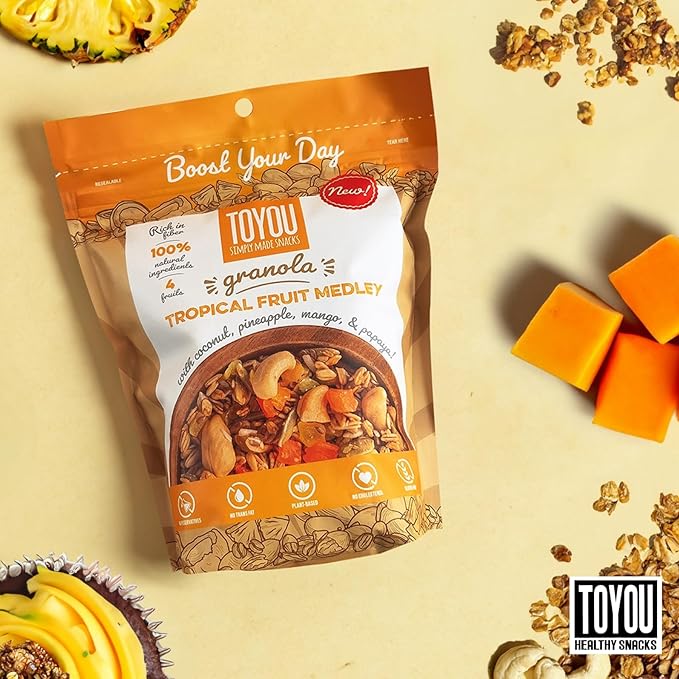 ToYou Snacks Granola, Fruit and Granola Cereal, | Tropical Fruit Medley - 12 Ounce (Pack of 1) | Gluten Free, Plant Based, Vegan, Healthy Snacks for Adults and Kids, Breakfast Cereal with Protein and Fiber