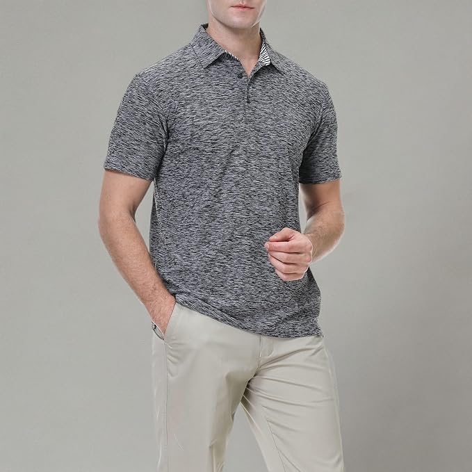 WARHORSEE Golf Polo Shirts for Men Short Sleeve Wrinkle Free 4 Way Stretch Moisture Wicking Performance Collared Tshirts