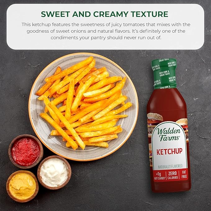 Walden Farms Ketchup – Zero Calorie, Sugar Free, Keto & No Carb Classic Tomato Condiment for Burgers, Fries & More – 12 oz Bottle