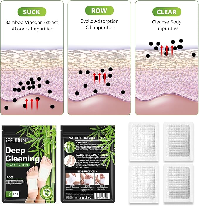10PCS Foot Pads, Natural Bamboo Vinegar Ginger Powder Foot Sticker