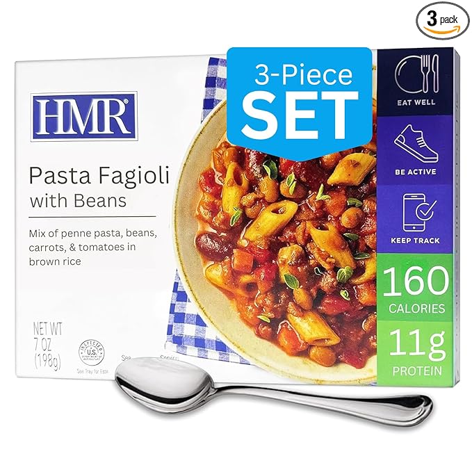3-Pack HMR Pasta Fagioli Entrée | Pre-packaged Lunch or Dinner to Support Weight Loss | Ready to Eat | Vegetarian | 11g of Protein | Low Calorie Food | 8oz Serving per Meal