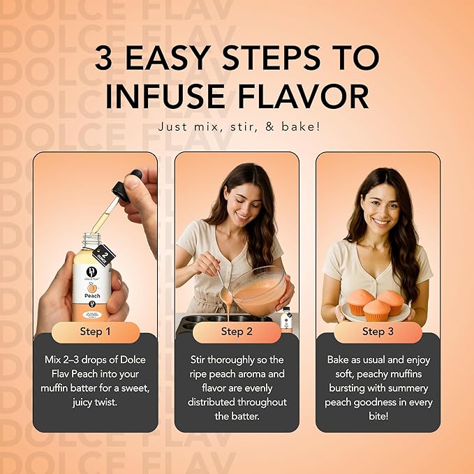 Dolce Flav Peach Extract – 2 Ounce Oil-Soluble Kosher, Sugar-Free, Concentrated Juicy Peach Flavoring for Baking, Chocolates & Desserts, Includes Measured Dropper