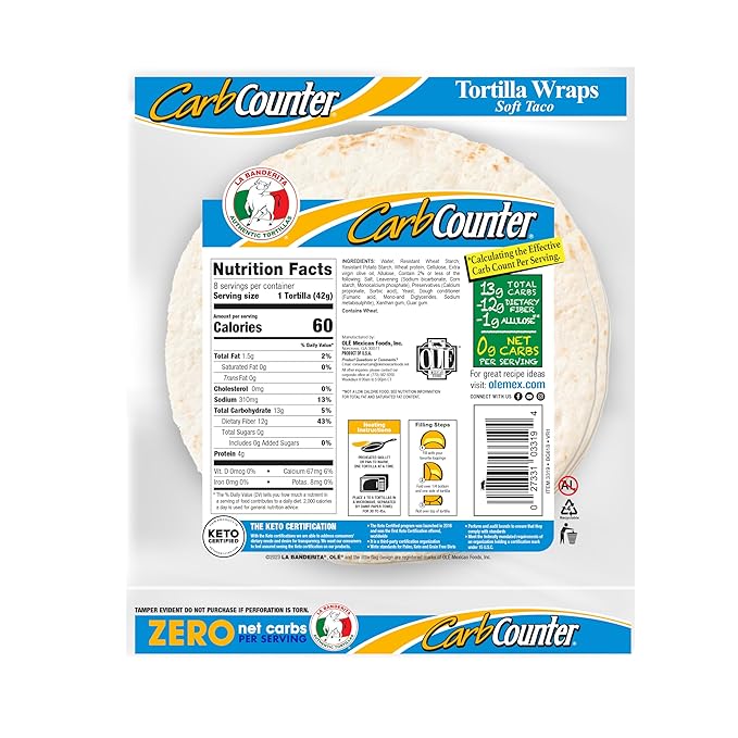 La Banderita Carb Counter® ZERO Net Carbs | 8" Size FlourTortillas | Keto Certified | 11.8 oz.| 8 Count (Pack of 4)
