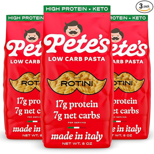 17g High Protein Rotini Pasta | 7g Low Carb Keto Pasta | Healthy, Italian Pasta From Italy | 3-Pack, 8oz - Pete's Pasta