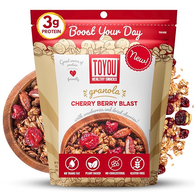 ToYou Snacks Granola, Fruit and Granola Cereal, | Cherry Berry Blast - 12 Ounce (Pack of 1) | Gluten Free, Plant Based, Vegan, Healthy Snacks for Adults and Kids, Breakfast Cereal with Protein and Fiber