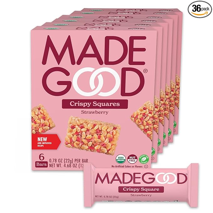 MadeGood Crispy Squares, Strawberry (36 Count) Gluten Free Snacks