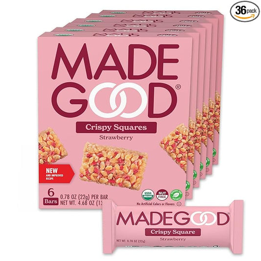 MadeGood Crispy Squares, Strawberry (36 Count) Gluten Free Snacks