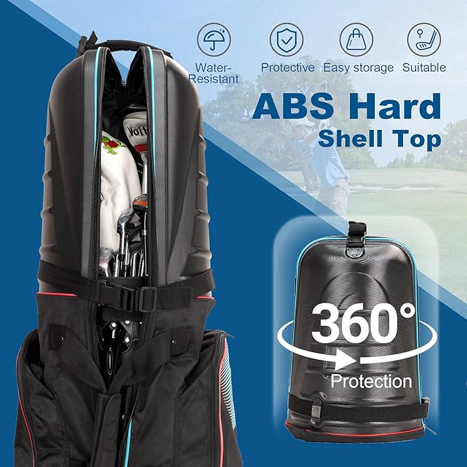 Golf Travel Bags for Airlines with Hard Case Top & Wheels, Hard Shell Top Protect Golf Club, 1680D Heavy Duty Oxford, Wide-Mouth Effortless Packing, Lightweight, MidnightFjord