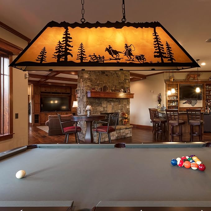 TOCHIC Tiffany Pool Table Light, 4 Lights billiard & pool table lights for 7' 8' Table, Farmhouse Chandelier for Dining Room, Western Cowboy Pool table Light Fixture for Game Room, Kitchen Island, 48”