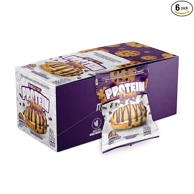 Musclesport Protein Whoopies - High Protein Whoopie Pie Style Cookies with Protein from Whey and Collagen, Good Source of Fiber (6 Pack Box, Oatmeal Chocolate Chip)