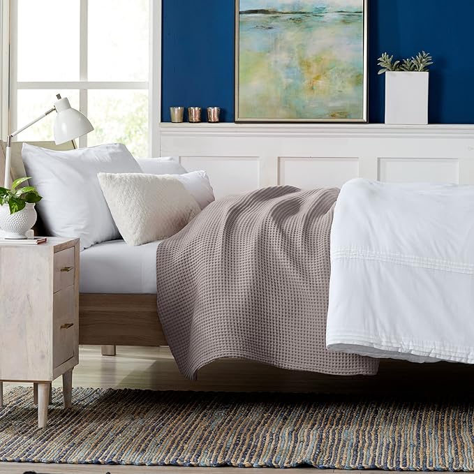 100% Cotton Waffle Weave Bed Blanket | Soft, Breathable, and Lightweight Blanket for All-Season | Perfect for Layering | Brielle Collection (King, Charcoal)