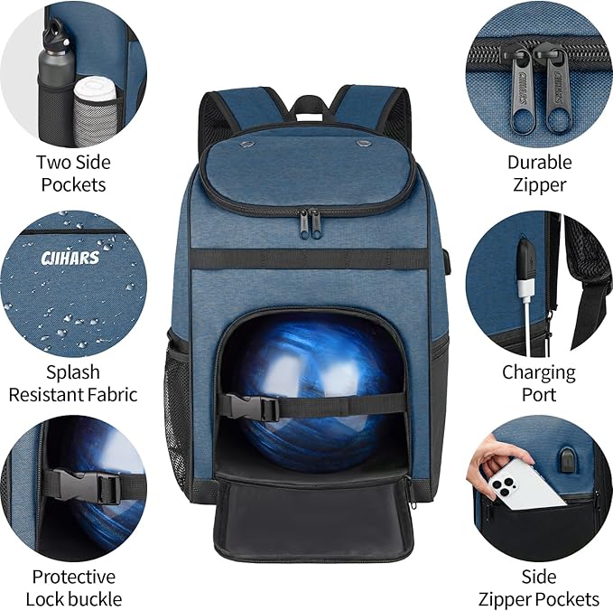 Single Bowling Ball Bag Backpack with Shoe Bag Up to Size 16, Accessories Gifts for Bowling Lovers,Bowling Bag with Padded Ball Holder