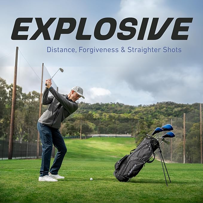 Aspire XD1 Complete Mens Golf Club Set, Includes Titanium Driver, S.S. Fairway, S.S. Hybrid, S.S. 6-PW Irons, Putter, Bag, 3 H/C's, Right & Left Handed Golf Clubs