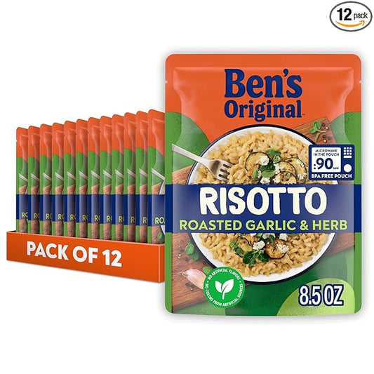 BEN'S ORIGINAL Risotto Roasted Garlic & Herb Flavored Rice, Easy Dinner Side, 8.5 oz Pouch (Pack of 12)