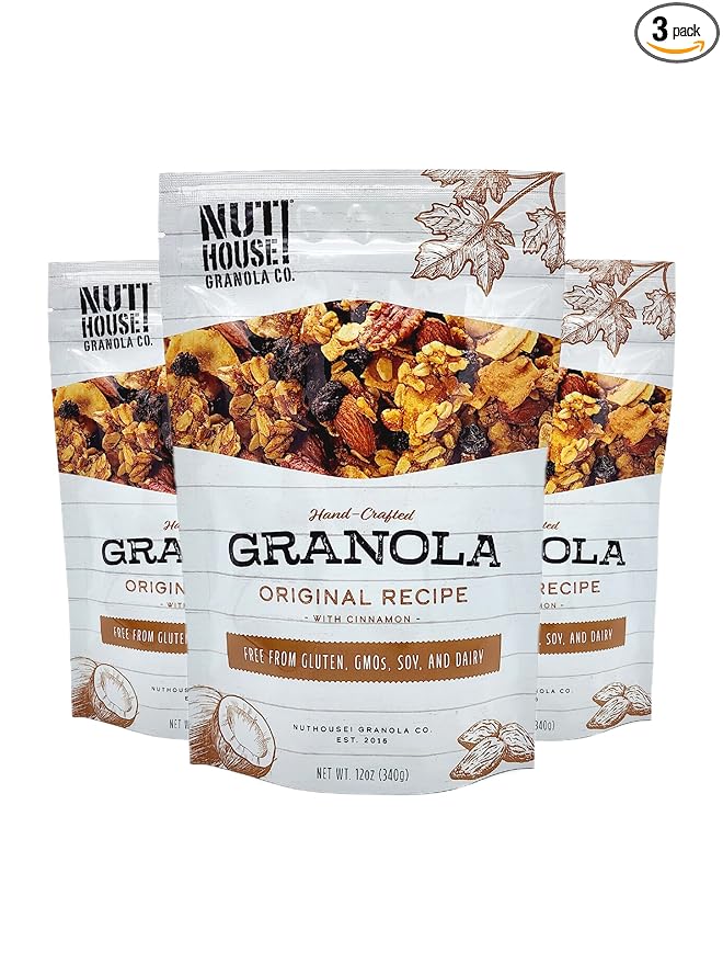 NutHouse! Granola Company - Premium Original Recipe Granola | Certified Gluten-Free, Non-GMO, Kosher | Vegan, Soy-Free | 12 oz. Bag (3-Pack)