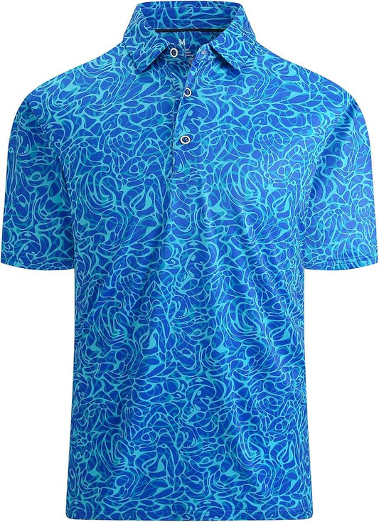 Esabel.C Golf Shirts for Men Dry Fit Performance Short Sleeve Print Moisture Wicking Collared Shirt