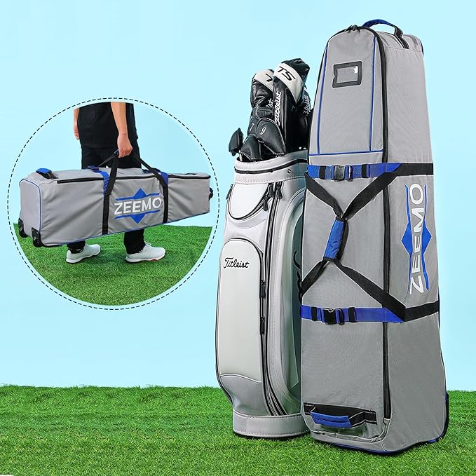 ZEEMO Golf Travel Bag, Full-Open Protective & Wheeled Airline-Approved Case for Clubs, Cart&StandBag, Soft-Sided Waterproof Cover Made of Heavy Duty Oxford