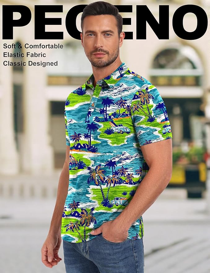 PEGENO Mens Polo Shirts Short Sleeve Casual Cotton Golf Shirts Performance Polo Shirts for Men