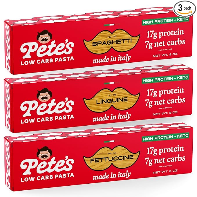 17g High Protein Variety Spaghetti, Fettuccine, Linguine Pasta | 7g Low Carb Keto Pasta | Healthy, Italian Pasta From Italy | 3-Pack, 8oz - Pete's Pasta