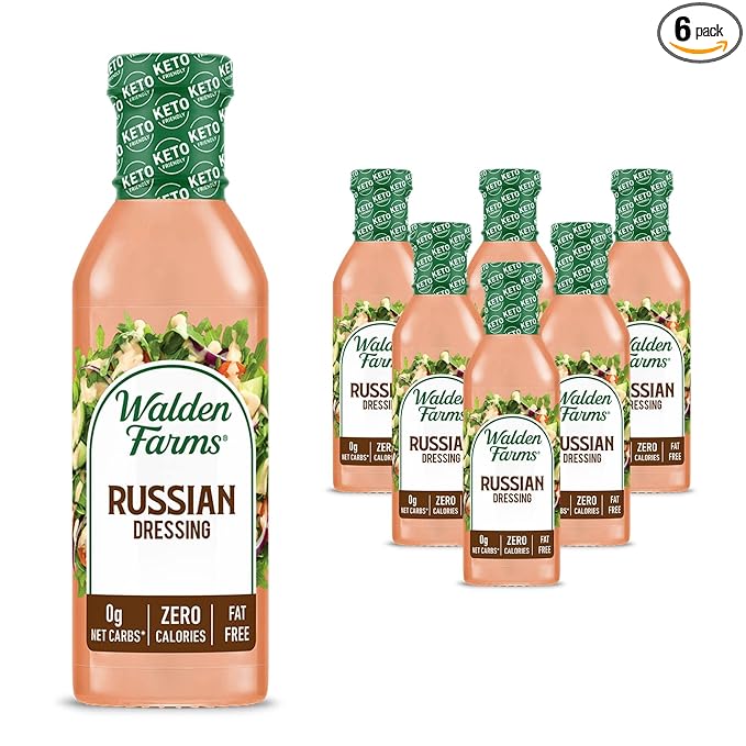 Walden Farms Russian Dressing – Calorie-Free, Gluten-Free, Low Carb, Keto-Friendly, Sugar-Free, Fat-Free, Dairy-Free Sweet & Tangy Russian Flavor – 6-Pack, 12 oz Bottles