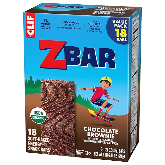CLIF Kid Zbar - Chocolate Brownie - Soft Baked Whole Grain Snack Bars - USDA Organic - Non-GMO - Plant-Based - 1.27 oz. (18 Pack)