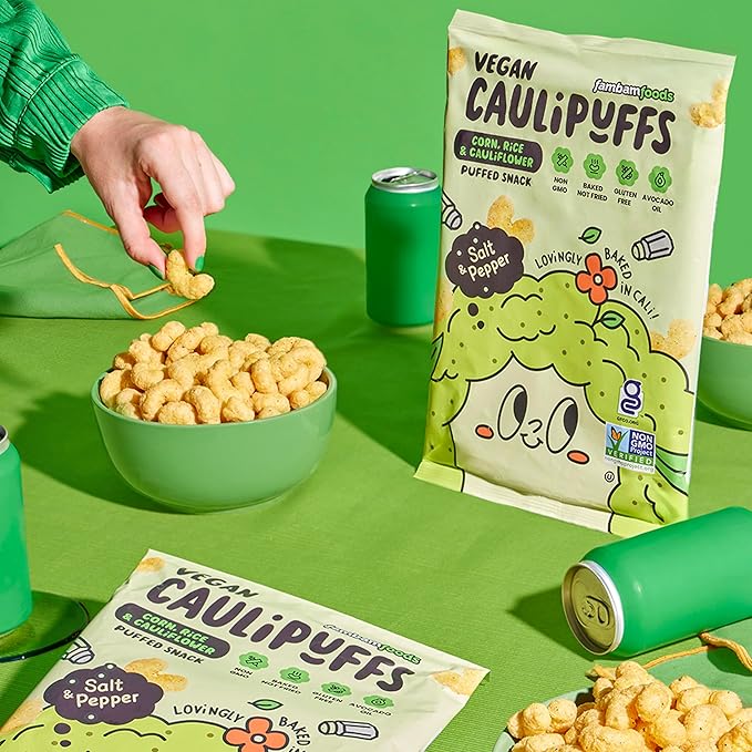 CauliPuffs - Corn, Rice, and Cauliflower Gluten Free Puffed Snack (15 x 0.75oz Bags, Vegan Salt & Pepper)