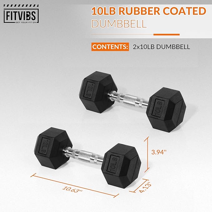 Rubber Encased Hex Dumbbell, Hand Weights with Anti-Slip Cast Iron Grip for Exercise & Fitness, Weights Dumbbells Set of 2 for Strength Training, 5-50 LBS Pair