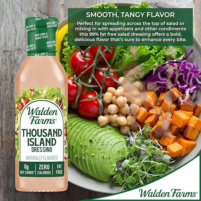 Walden Farms Thousand Island Dressing - Calorie-Free, Gluten-Free, Low Carb, Keto-Friendly, Sugar-Free, Dairy-Free Creamy Thousand Island Flavor - 12 oz Bottle