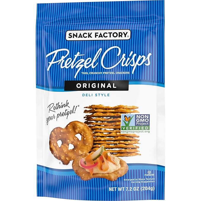 Snack Factory Original Pretzel Crisps, Non-GMO, 7.2 oz Resealable Bag