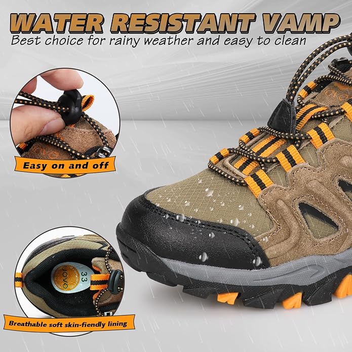 UOVO Boys Girls Hiking Shoes Kids Waterproof Running Trail Fashion Sneakers Breathable Lightweight Non-Slip Outdoor Walking Sports Shoe(Little/Big Kids)