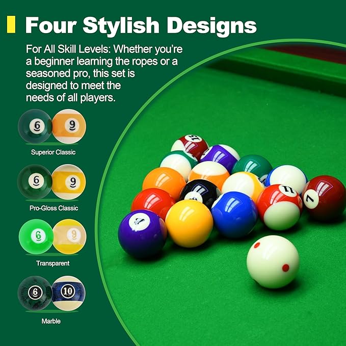 Pool Shark Authentic Billiard Balls Professional/Amateur Set High-End Pure Polyresin 2-1/4-inch Balls Complete 16pcs Set