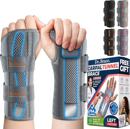 DR. BRACE Adjustable Wrist Brace Night Support for Carpal Tunnel, FSA & HSA Eligible, Doctor Developed, Upgraded with Double Splint & Therapeutic Cushion, Hand Brace For Pain Relief, Injuries, Sprains